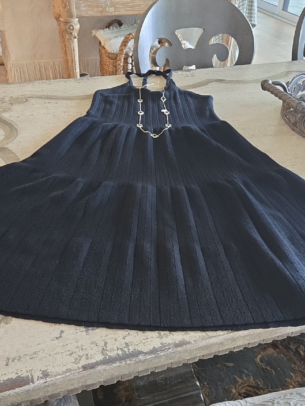 Ribbed Knit Black Dress wirh Adjustable Straps NWOT